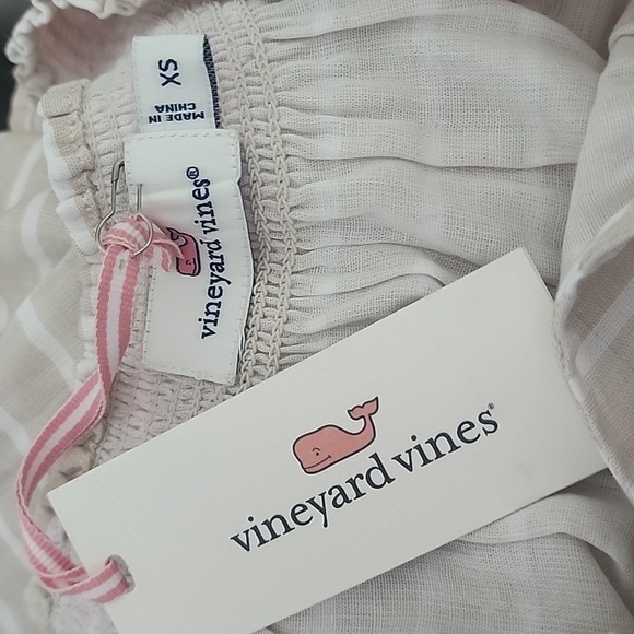 Vineyard Vines Boardwalk Stripe Smocked Beige and Pink Women's Top Size XS - Picture 13 of 13